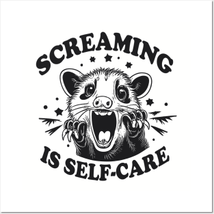Screaming is Self Care Opossum Shirt, Womens Opossum Tee,Cute Opossum Tee,Opossum Lover Gift, Retro Aesthetic Tee,90s Cute Gift Posters and Art